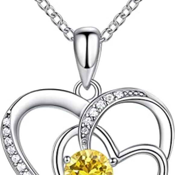 NINAMAID Birthstone Necklace for Women, 18K White Gold Heart Necklace - Picture 2 of 3